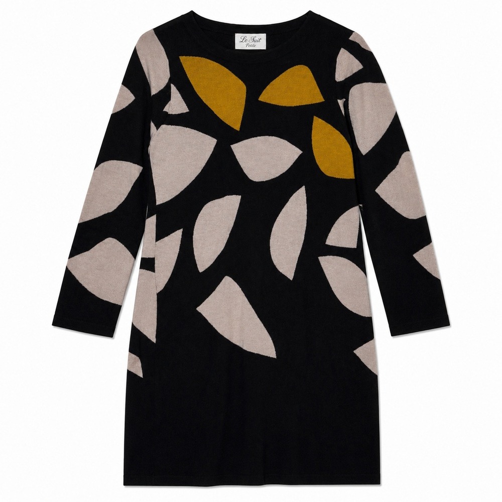 Diane von Furstenberg DVF Wool Abstract Leaf Knit Dress Black Yellow M Whimsy